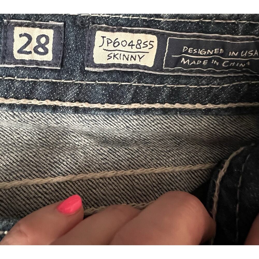 MISS ME Women's Medium Wash Fleur-De-Lis Skinny JP604855 Mid-Rise Jeans Sz 28 - Picture 11 of 16